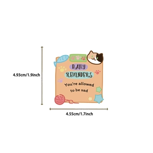 Detailed dimensions of a cute PVC mental health sticker with cat motifs and daily reminders