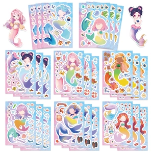DIY Mermaid Dress-Up Stickers Cartoon Mermaid Princess Face Swap Collage PVC Waterproof Decorative Decals For Girls Kids Scrapbooking