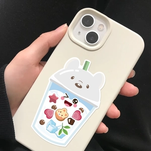 Detail of cute bear milk tea cup patterns on a cream matte iPhone phone case
