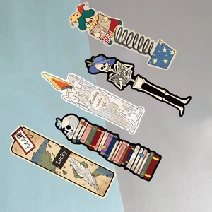 Vintage reading collection bookmarks featuring skulls and gothic artistic stickers