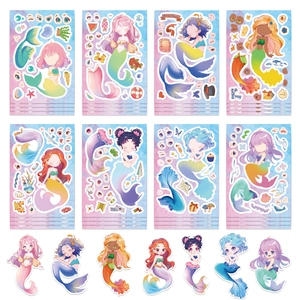 DIY Mermaid Princess stickers set with 8 sheets for kids mix-and-match facial features