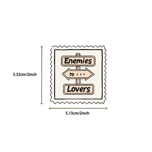 Detail of waterproof book trope stamp sticker with Enemies to Lovers signpost design