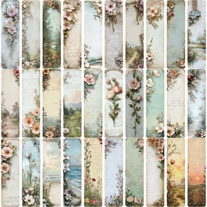 Detailed collection of 30 vintage floral and landscape paper bookmarks with retro designs