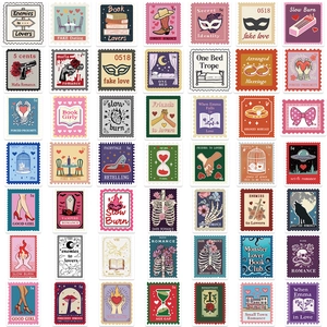 Set of 49 vintage stamp style stickers for scrapbooking with literary themes and metaphors