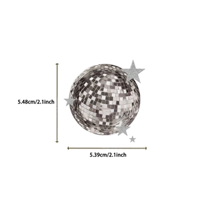 Boule à facettes argentée avec étoiles pailletées grises, taille de 2,1 pouces