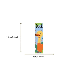 Detailed view of yellow duck animal bookmark showing 15cm length and 4cm width dimensions