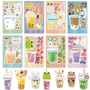 DIY cartoon milk tea sticker set with animal designs for scrapbooking decoration