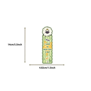 Detailed view of cartoon sheep bookmark with dimensions of 14cm by 4.02cm on white background
