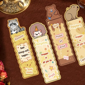 Set of 4 cute cartoon animal bookmarks featuring bear and capybara for reading