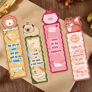 30-piece set of cartoon animal bookmarks including lion and fox on a kraft notebook