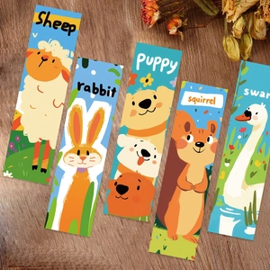 Flat animal reading bookmarks set with sheep rabbit puppy squirrel and swan motifs