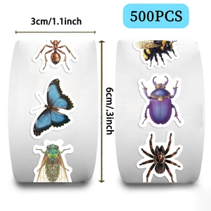Rol met 500 insectenstickers van 3cm met bijen en vlinders voor scrapbooking