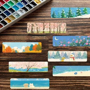 Segnalibri artistici con 8 illustrazioni ad acquerello di paesaggi naturali stagionali
