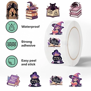 500 autocollants décoratifs sur rouleau thème sorcière et livre pour scrapbooking