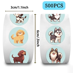 Roll of 500 cartoon dog stickers for DIY scrapbooking and envelope sealing decor