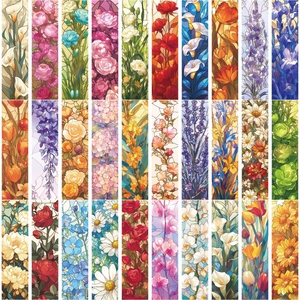 Macro view of 30 floral stained glass bookmarks featuring vibrant Art Nouveau patterns