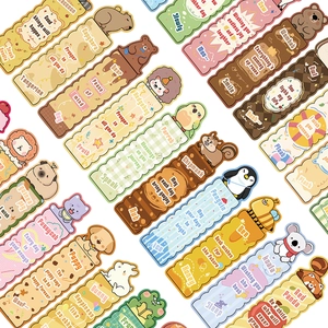 Detailed close-up of cute cartoon animal paper bookmarks with inspirational English quotes