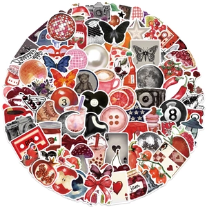 Lot de 100 stickers rétro Downtown Girl noir et rouge pour déco ordinateur et guitare