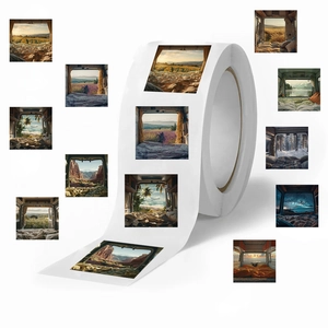 500-sheet roll of decorative camping style stickers with diverse nature landscape scenery