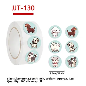 Detail view of 500-count cartoon dog sticker roll with 2.5cm diameter for DIY decoration