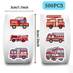 500pcs roll of cartoon fire truck stickers for DIY crafts and envelope sealing decor