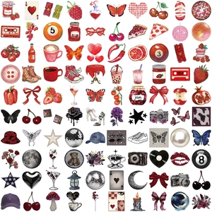 Lot de 100 autocollants Downtown Girl rouges et noirs pour ordinateur et guitare DIY