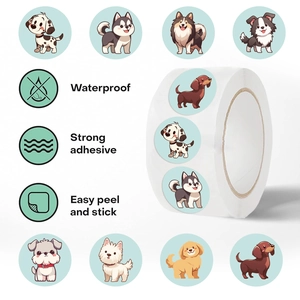 500pcs cartoon puppy stickers roll featuring waterproof vinyl material for DIY decor