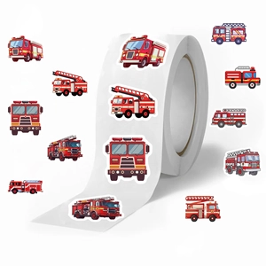 500pcs roll of cartoon fire truck stickers for DIY crafts and envelope sealing