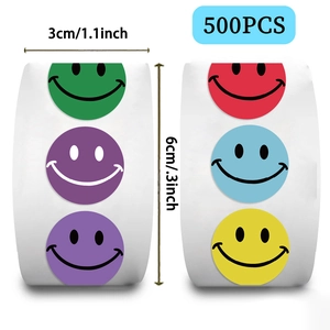 Detailed size chart for 500PCS colorful smiley face stickers with 1.1 inch diameter
