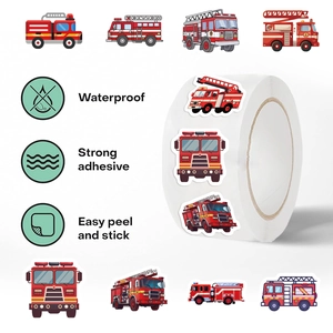 Roll of 500 waterproof fire truck stickers for DIY journals and envelope sealing