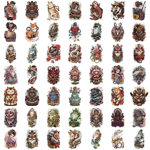 50 wasserfeste japanische Kunstaufkleber mit traditionellen Masken und Samurai-Motiven
