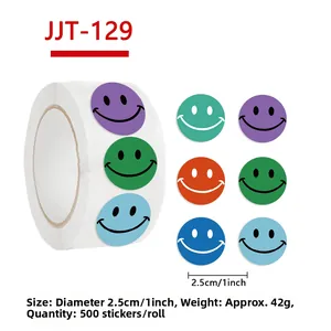 500pcs colorful smiley face sticker roll 1 inch round labels for DIY crafts and sealing