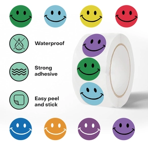 500pcs roll of colorful smiley face stickers, waterproof decorative adhesive labels