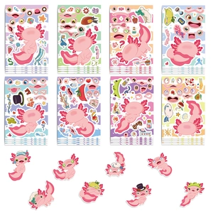Set de 8 hojas de pegatinas de ajolote DIY para crear divertidas caras de dibujos