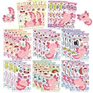 Pegatinas Axolotl Make A Face Para Niños DIY Animal Dibujos Animados Impermeable PVC Hoja De Pegatinas Para Scrapbooking Papelería Fiesta