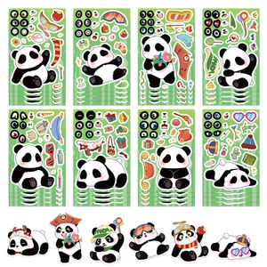 Set di 8 adesivi fai-da-te panda con vari accessori carini per bambini
