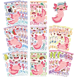 Láminas de pegatinas Axolotl DIY con rasgos faciales y accesorios para manualidades infantiles