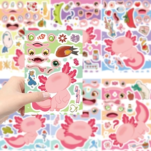 Set de pegatinas de axolote DIY para crear caras para álbumes y fundas de teléfonos móvil