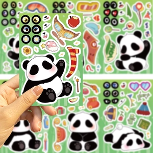 Set adesivi panda fai-da-te con varie espressioni facciali e simpatici accessori