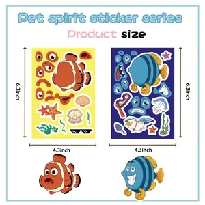 Ocean animal make a face DIY stickers featuring fish designs measuring 4.3x6.3 inches