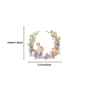 Detailed size view of Easter bunny and egg wreath stickers measuring 5.21cm by 4.69cm