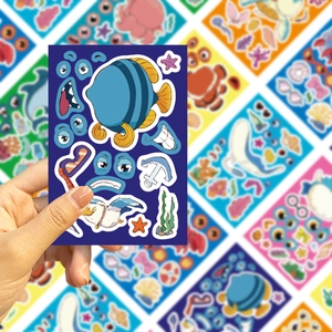 Cartoon ocean animal DIY sticker sheet with waterproof PVC motifs for kids creative crafts