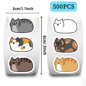 Rouleau de 500 autocollants chats mignons avec 6 motifs pour scrapbooking et déco