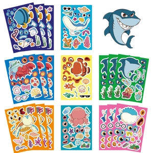 Detail of 8 cartoon ocean animal DIY make-a-face stickers for children's creative crafts