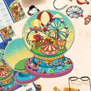 Gros plan détaillé d'autocollants 3D sur le thème du parc d'attractions pour le scrapbooking
