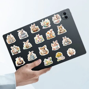 Waterproof Easter bunny stickers applied on the back of a tablet for DIY decoration