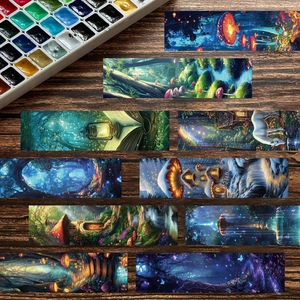Set of 10 mystical forest bookmarks with unicorn and mushroom fantasy illustrations