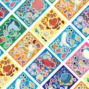 Detail of DIY ocean animal stickers with colorful sharks and sea turtles for kids