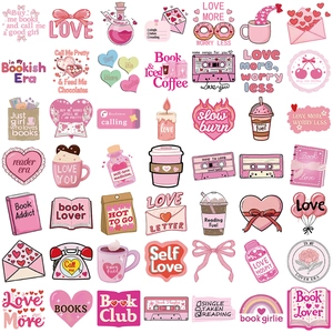 Set di 50 adesivi rosa cartoon lover per laptop e chitarra, decorazione fai-da-te impermeabile