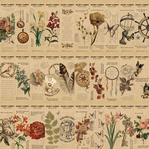 Set de 30 marcadores vintage con ilustraciones retro de flores y plantas